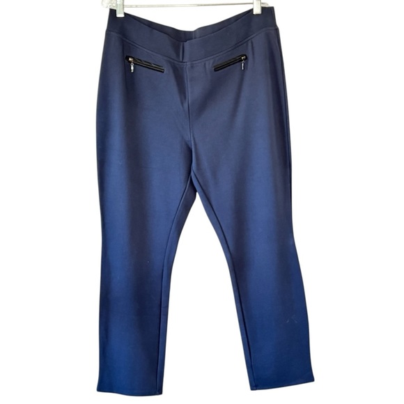 Rara Avis Pull on Ponte Straight Leg Pants Aegean Blue Faux Pockets with Zip  1X - Picture 1 of 6